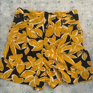 Who What Wear Yellow Floral High Waist Shorts